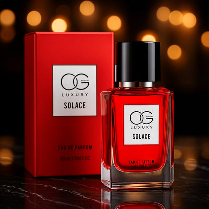 Wukusy Og Luxury Solace Eau De Parfum 50ml bottle, elegant glass container with silver cap on a neutral background.