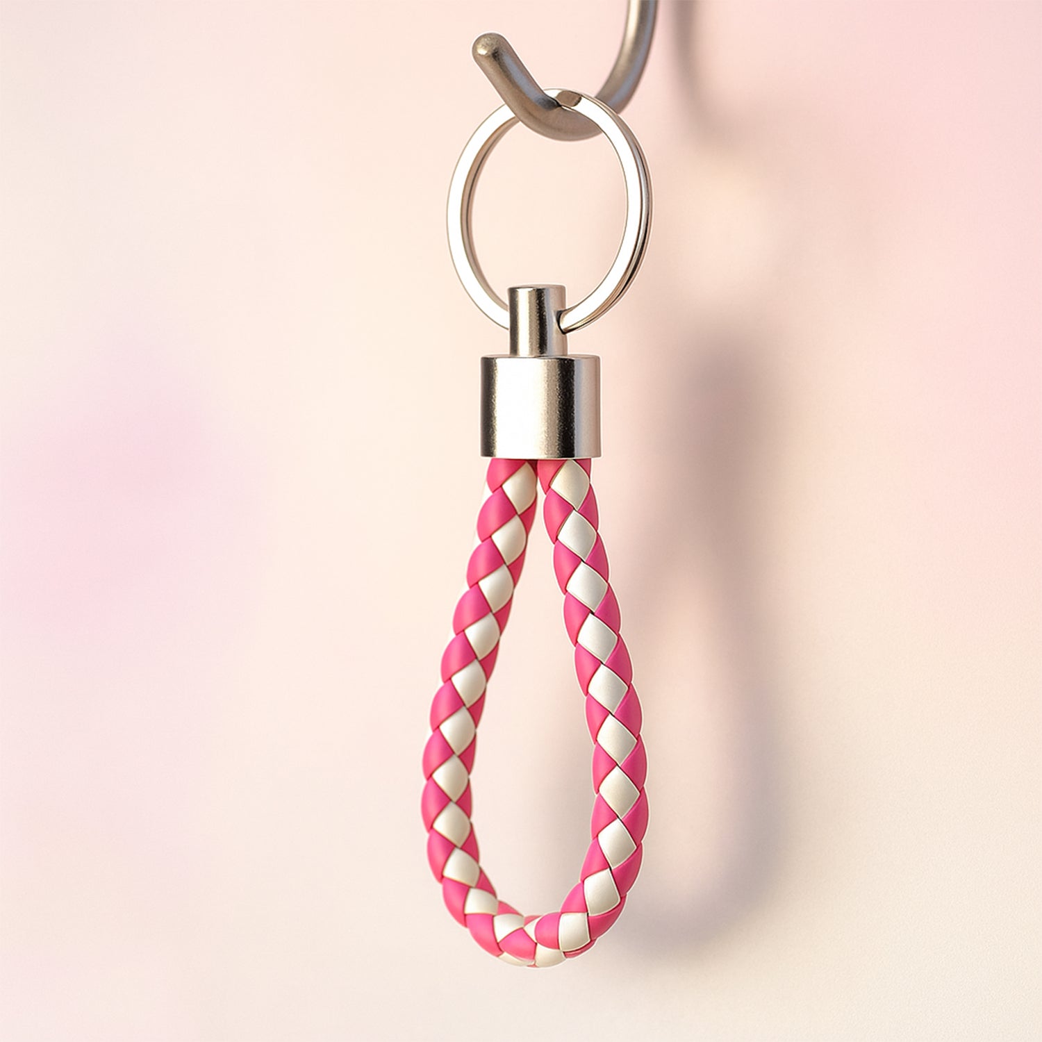 Leather style keychain with metal ring from Wukusy, featuring a durable leather strap and sturdy metal ring for keys or accessories.