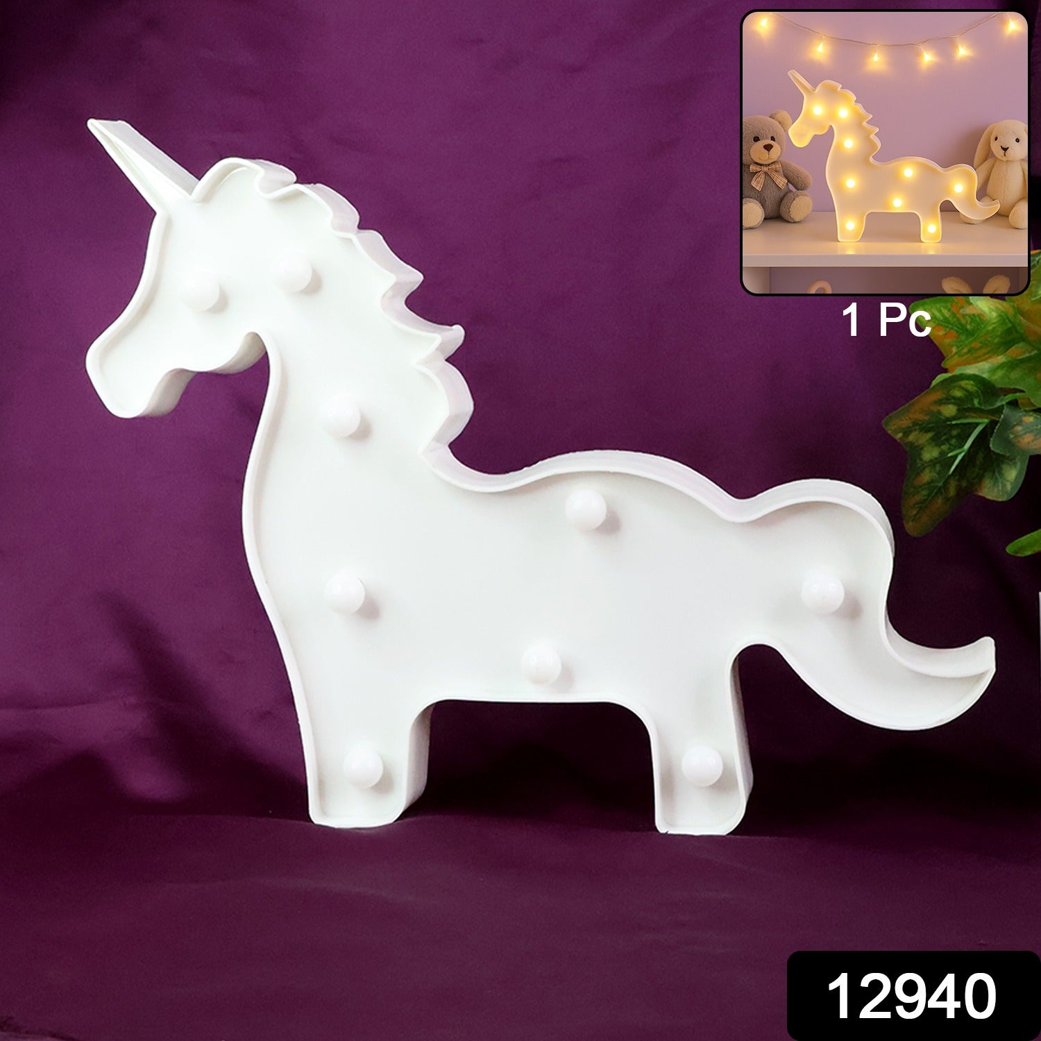 Unicorn-shaped LED night light from Wukusy, decorative home decor with soft glowing light, ideal for children's room or cozy spaces.