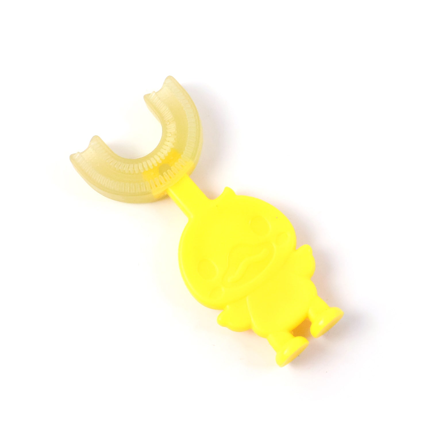 Wukusy baby care cartoon duck U-shape toothbrush in mixed colors, designed for gentle baby teeth cleaning.
