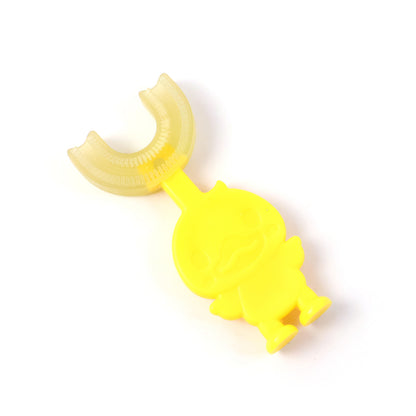 Wukusy baby care cartoon duck U-shape toothbrush in mixed colors, designed for gentle baby teeth cleaning.
