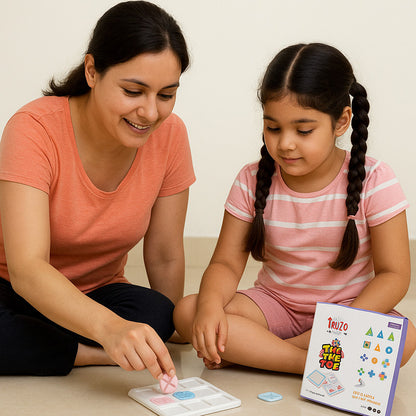Wukusy Tic Tac Toe classic strategy board game for kids with a game board and X and O pieces on a wooden surface.