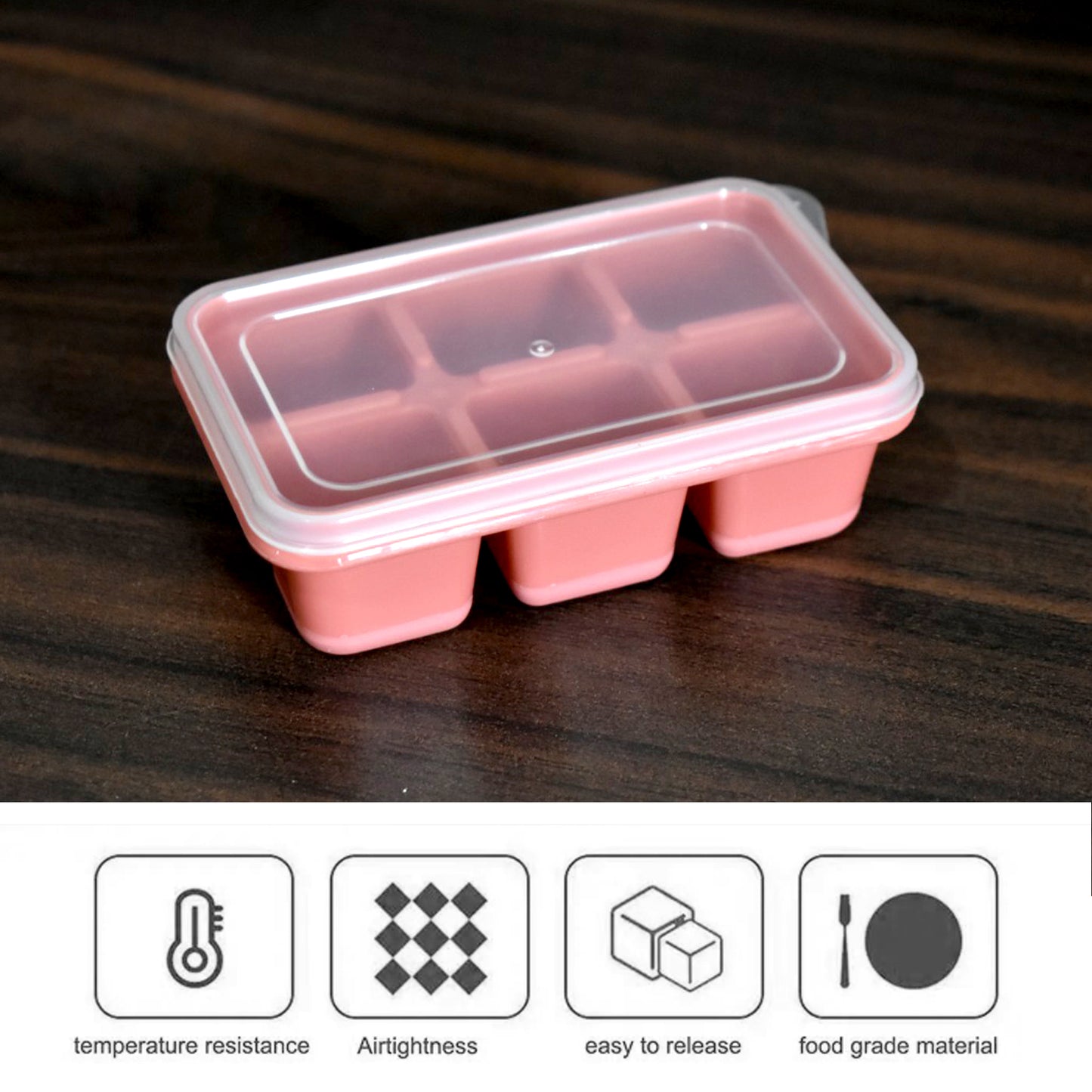 Wukusy 4750 6-cavity silicone ice tray filled with water, ready for freezing in a household kitchen.