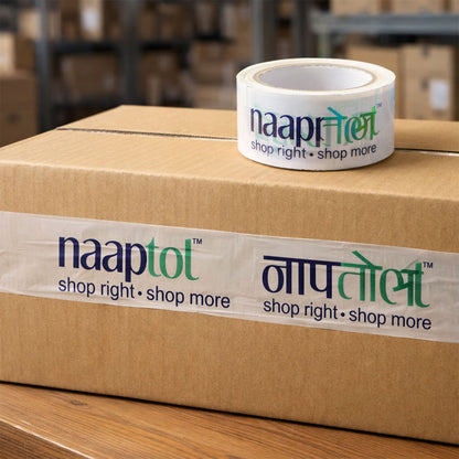 Wukusy Naaptol printed heavy duty packaging tape, 100x50 mm, shown with colorful printed design on clear tape for shipping and packaging.