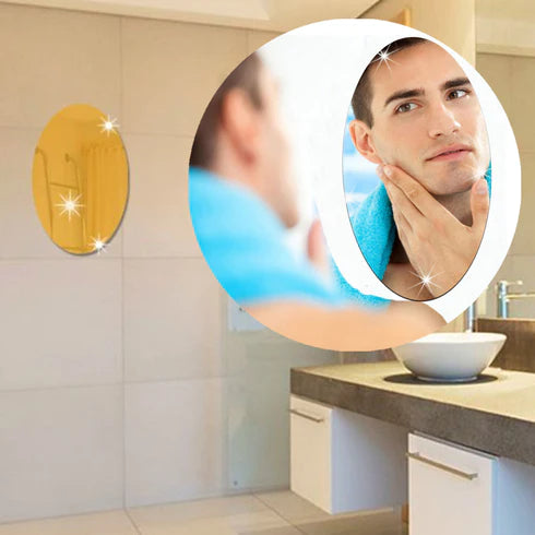 Wukusy small oval wall mirror sticker for dressing rooms, featuring a sleek, frameless oval design for home decor and improvement.