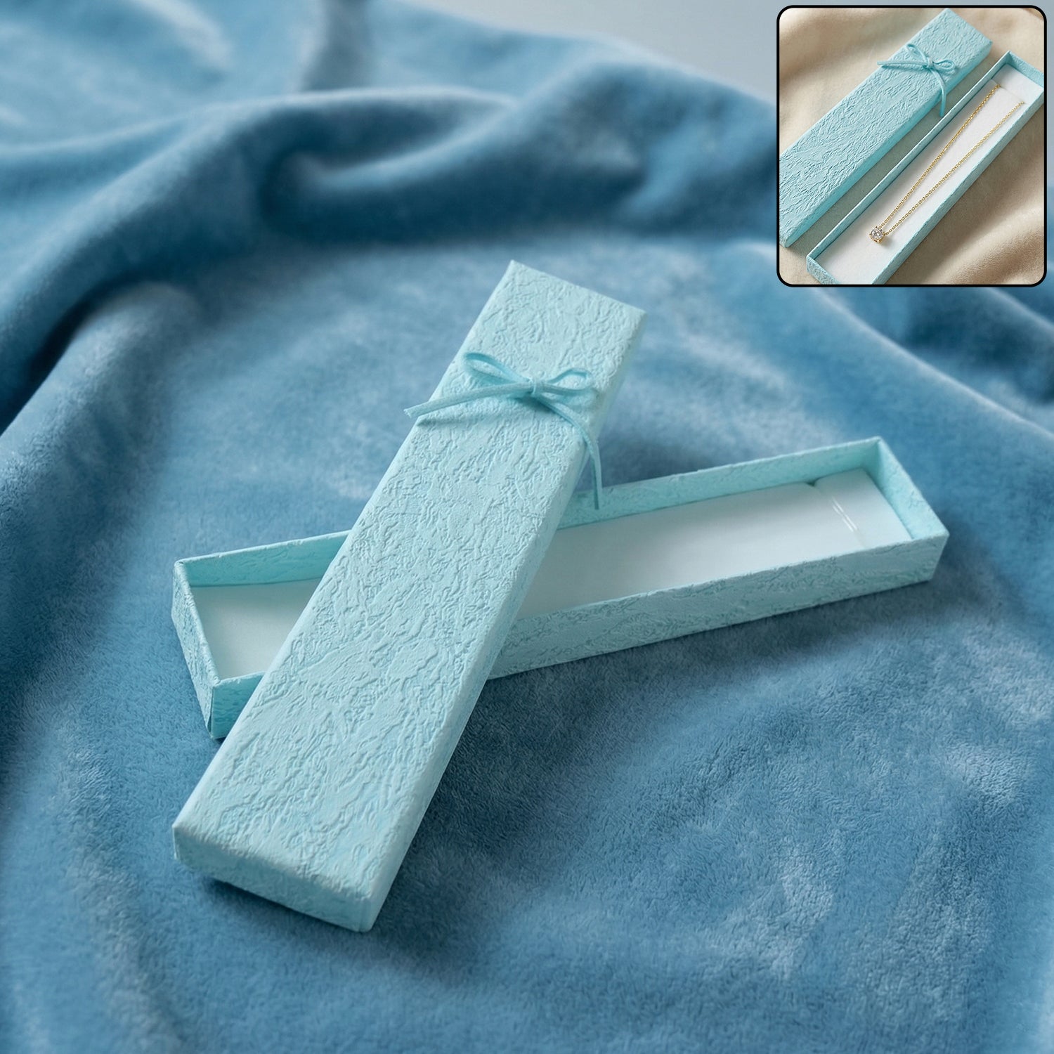 Wukusy premium long rectangular jewelry gift box with elegant ribbon, ideal for jewelry storage and gifting.