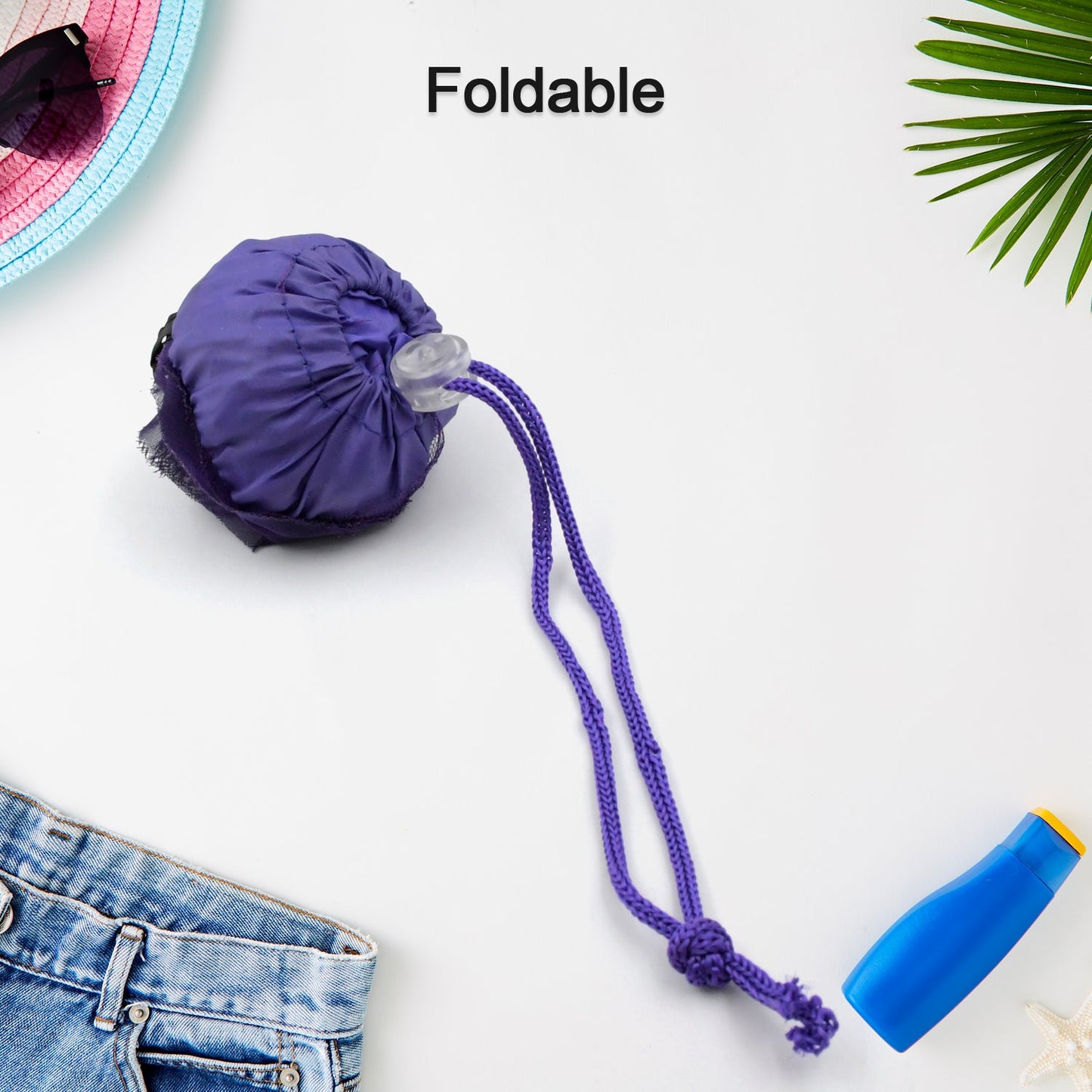 Wukusy 7741 foldable nylon shopping bag with cute rose design, large reusable tote that folds into a pocket size for eco-friendly shopping.