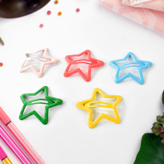 Set of 10 Wukusy metal star-shaped hair clips with printed design, perfect for stylish hair accessories.