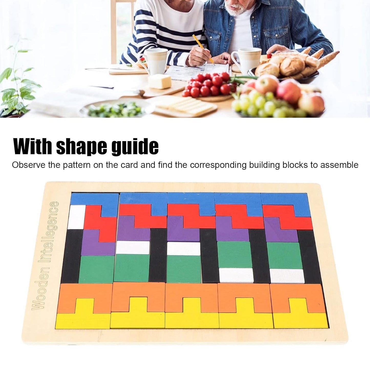 Wukusy wooden blocks puzzle for children, educational toy featuring colorful Russian block pieces for early learning and brain development.