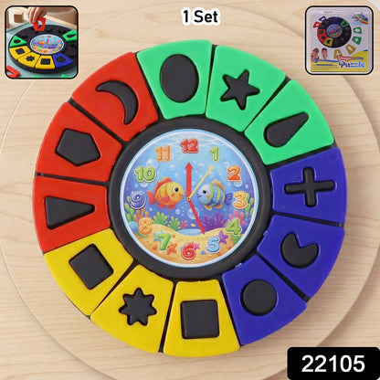 Color matching learning puzzle toy with clock for kids and toddlers, featuring shapes and vibrant colors by Wukusy.