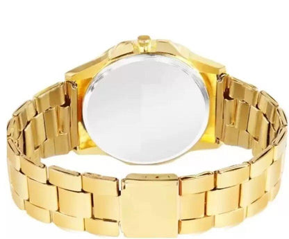 Golden stone-studded diamond wrist watch for boys and men from Drpshippr's men's collection, featuring a luxurious gold-tone design.