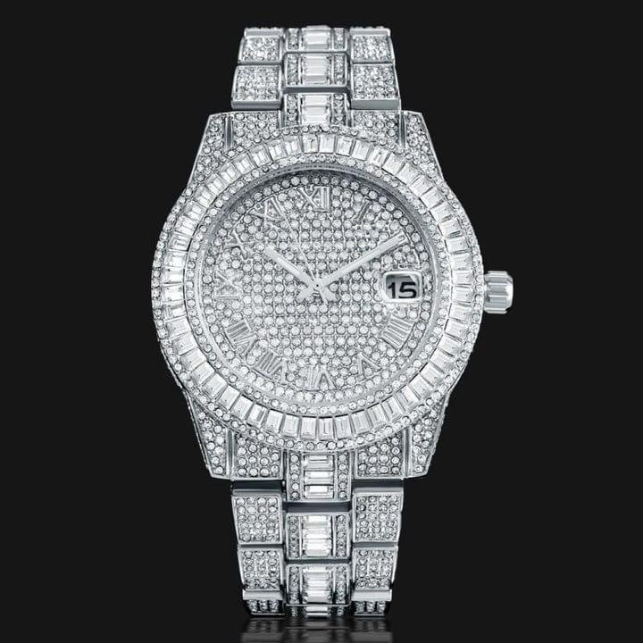 Golden stone studded diamond wrist watch for men and boys from Drpshippr Men's Collection, featuring a gold-tone band and elegant design.