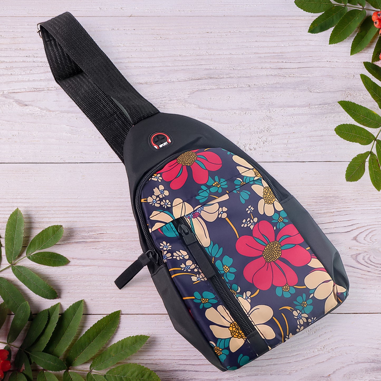 Wukusy waterproof waist bag with USB charging port and earphone hook, ideal for travel and office use, shown in black.