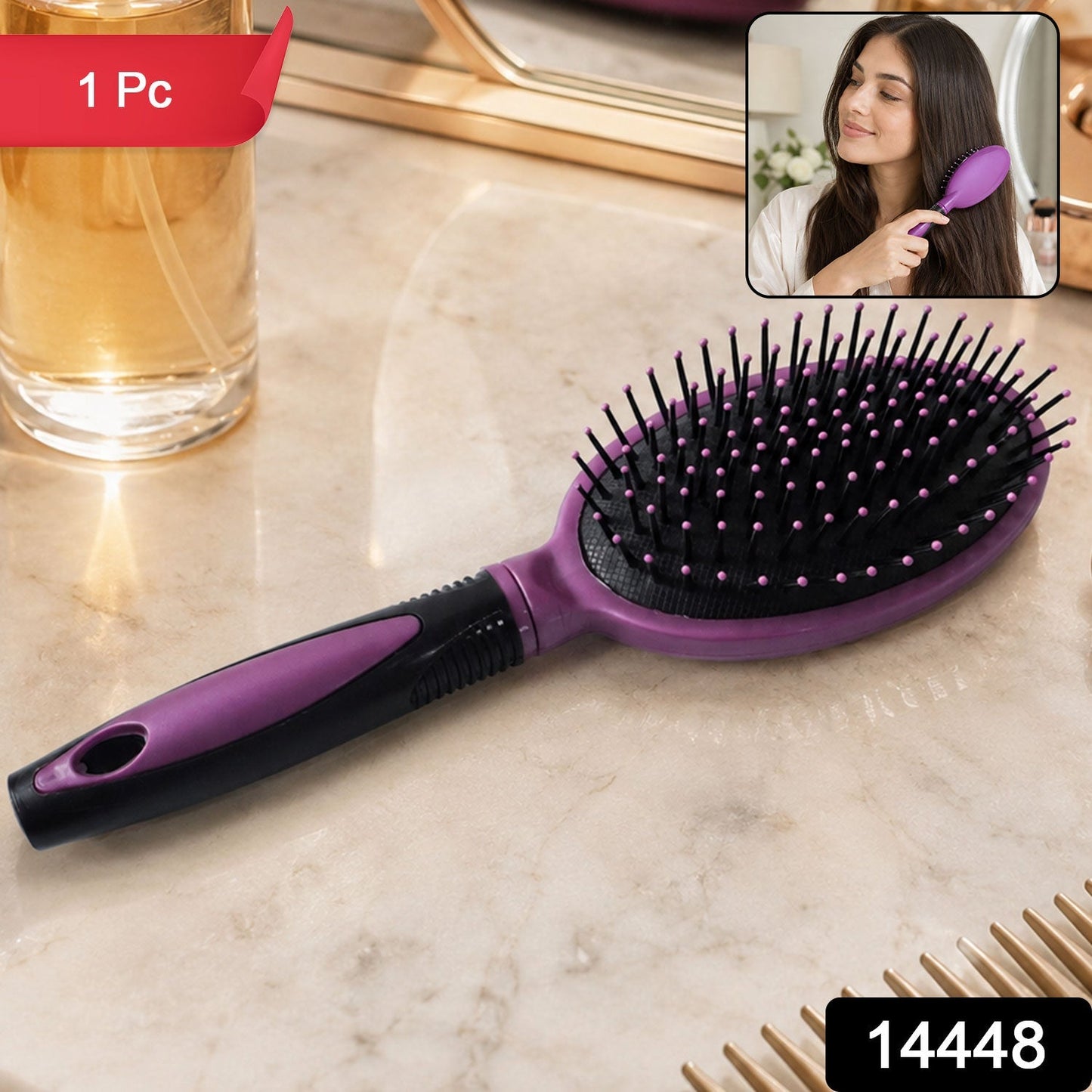 Wukusy cushioned paddle hair brush with ball tip bristles for men and women, showing the brush's soft cushion and flexible bristles.