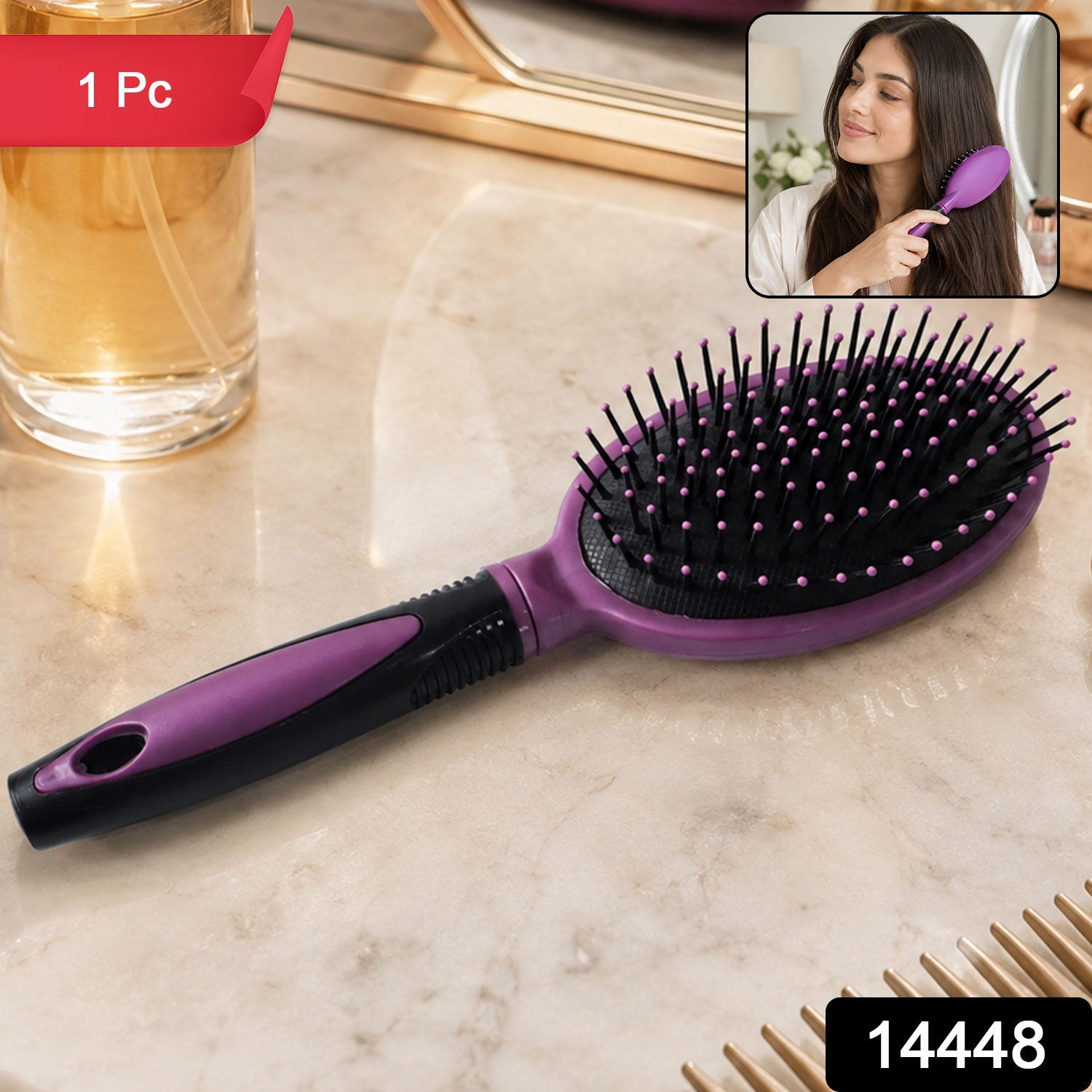 Wukusy cushioned paddle hair brush with ball tip bristles for men and women, showing the brush's soft cushion and flexible bristles.