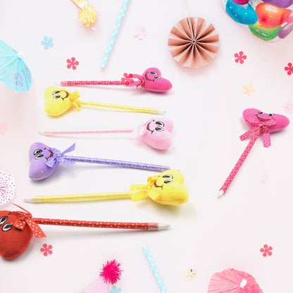 Set of 12 Wukusy cute cartoon heart-shaped pens with rattles, colorful and smooth-writing for kids, wedding, or event use.