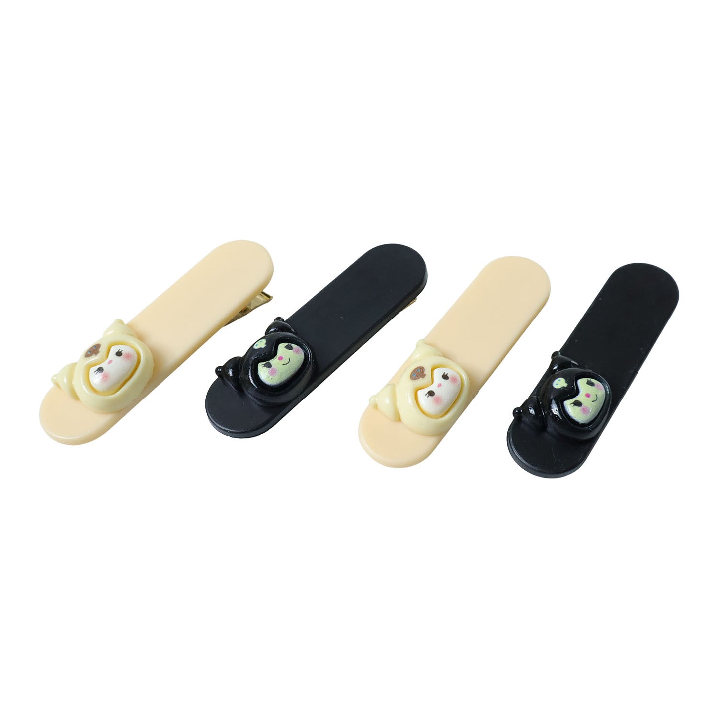 Set of four cute cartoon character decorative hair clips by Wukusy, featuring colorful and playful designs for kids' hairstyles.