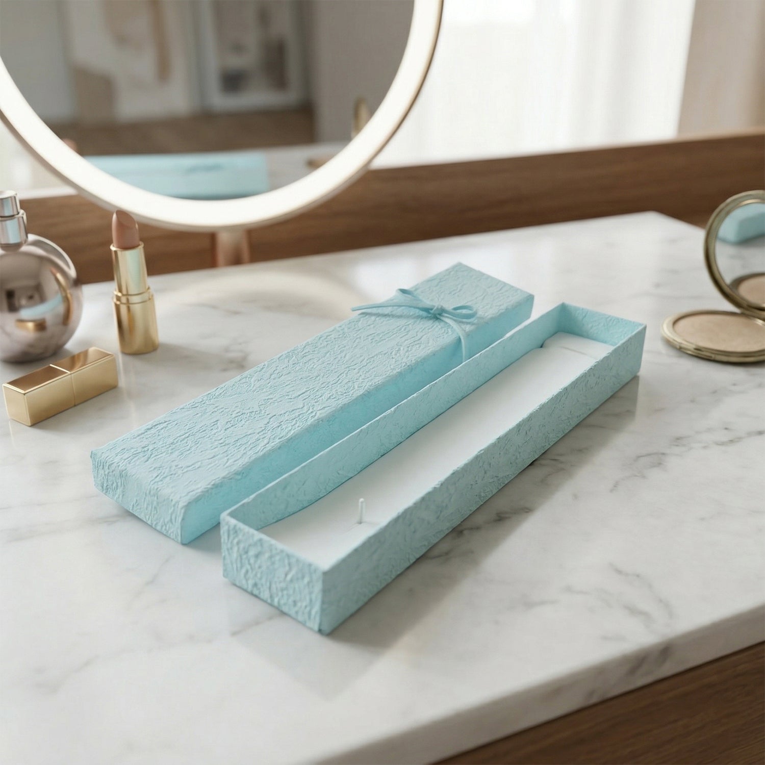 Elegant Wukusy long rectangular jewelry gift box with a decorative ribbon, perfect for jewelry presentation and gifting.
