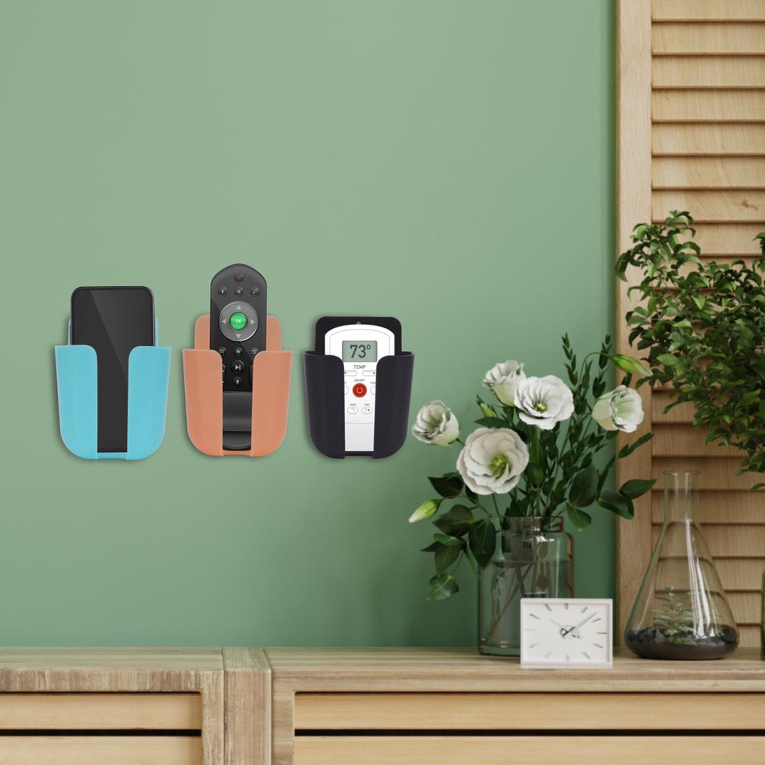 Multicolour Wukusy 6124 wall-mounted storage box for remote and mobile accessories, compact organizer case mounted on wall.
