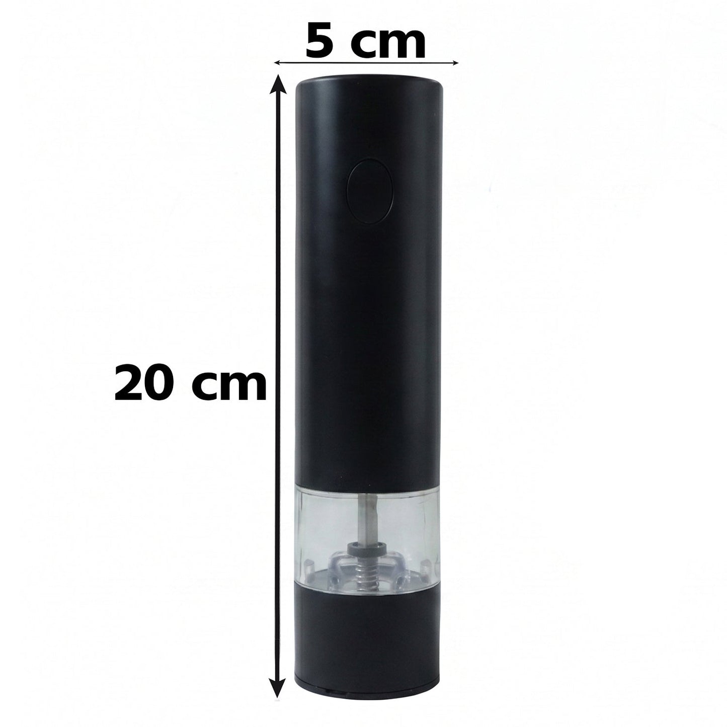 Wukusy electric pepper grinder with USB rechargeable design and one-touch operation, shown with black and stainless steel finish.