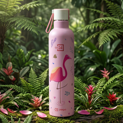 Wukusy Pexpo Oslo art printed 750ml insulated stainless steel water bottle with colorful abstract design.