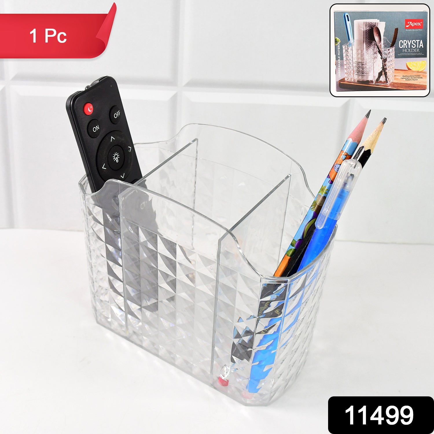 Wukusy Apex Crysta multipurpose office organizer holder with transparent compartments for pens, stationery, and small office supplies.