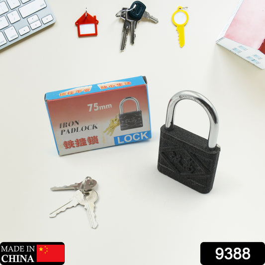 Wukusy brass core iron padlock with black finish, 75mm waterproof and anti-theft for outdoor gates, sheds, and doors.