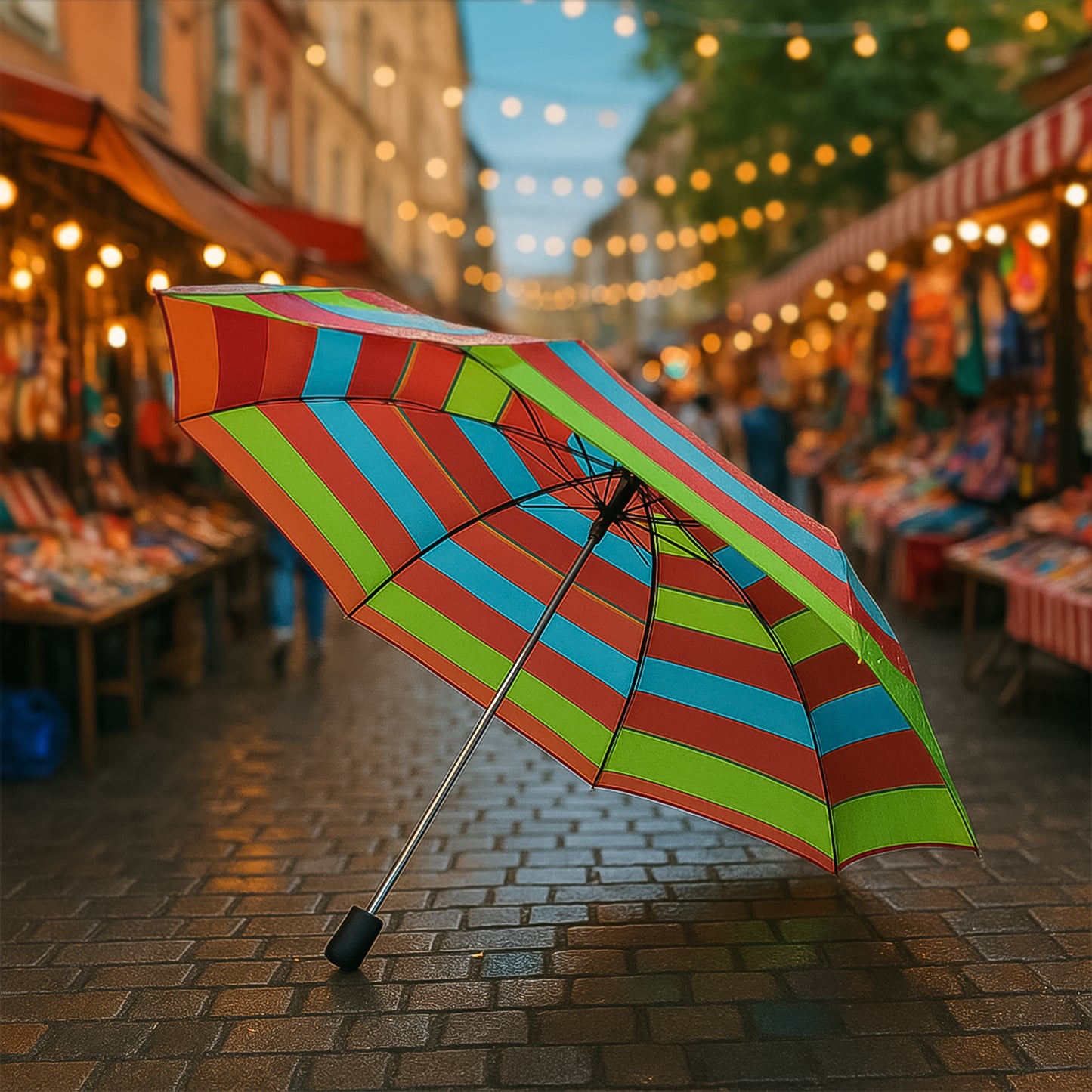 Wukusy 3-fold sun and rain protective solid foldable umbrella opened, showing its compact design and sturdy canopy for home improvement.