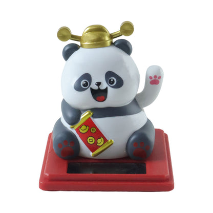 Solar powered moving hand panda showpiece by Wukusy, featuring a cute panda with moving hands, ideal as a decorative desk ornament.