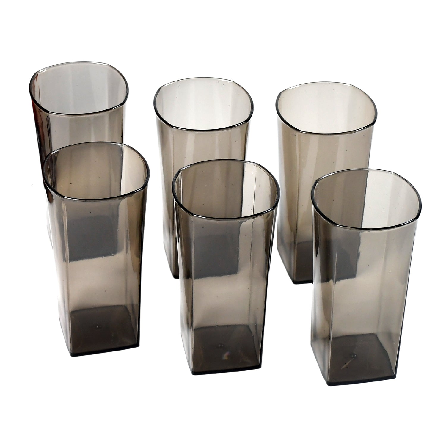 Wukusy 4974 unbreakable transparent square design plastic tumbler set, 300ml black water, juice, beer, wine glasses, pack of 6