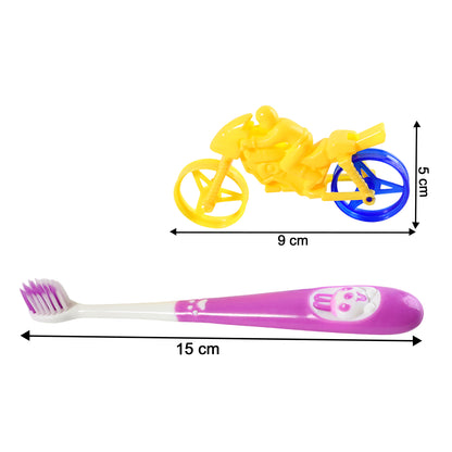 Wukusy kids toothbrush and bike toy set with colorful toothbrush and small toy bike for children.