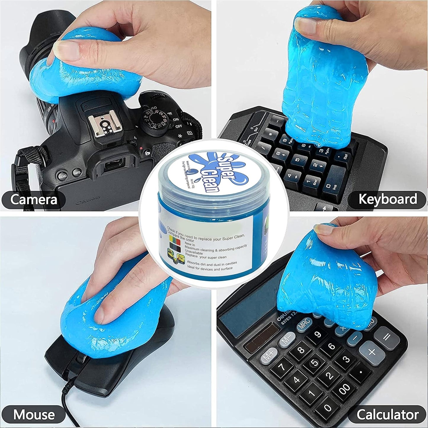Wukusy Super Clean Magic Gel Cleaner for office surfaces, showing the gel formula applied to a workspace surface.