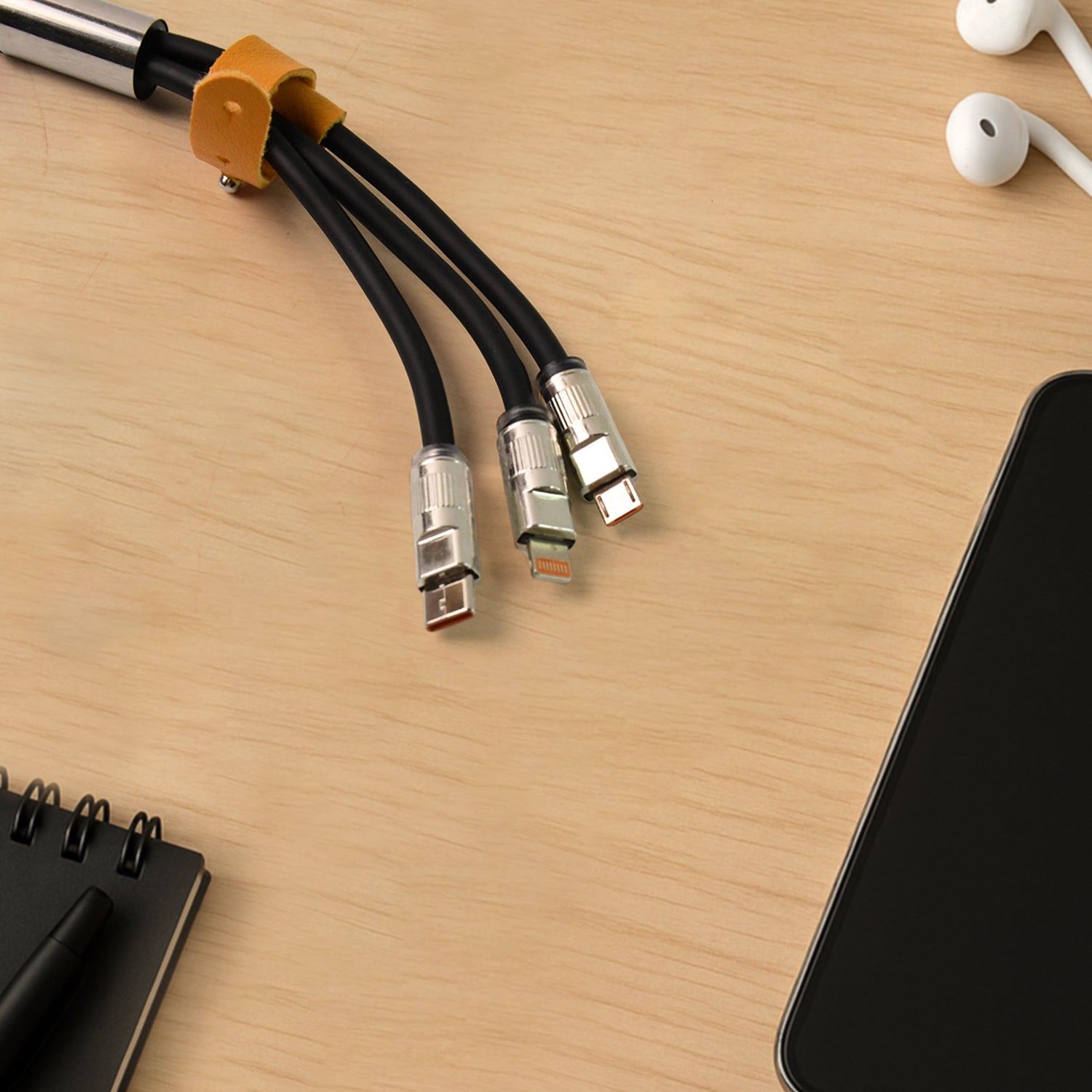 Wukusy 3-in-1 super fast charging mobile accessory cable, 2 meters long, with multiple connectors for versatile device charging.