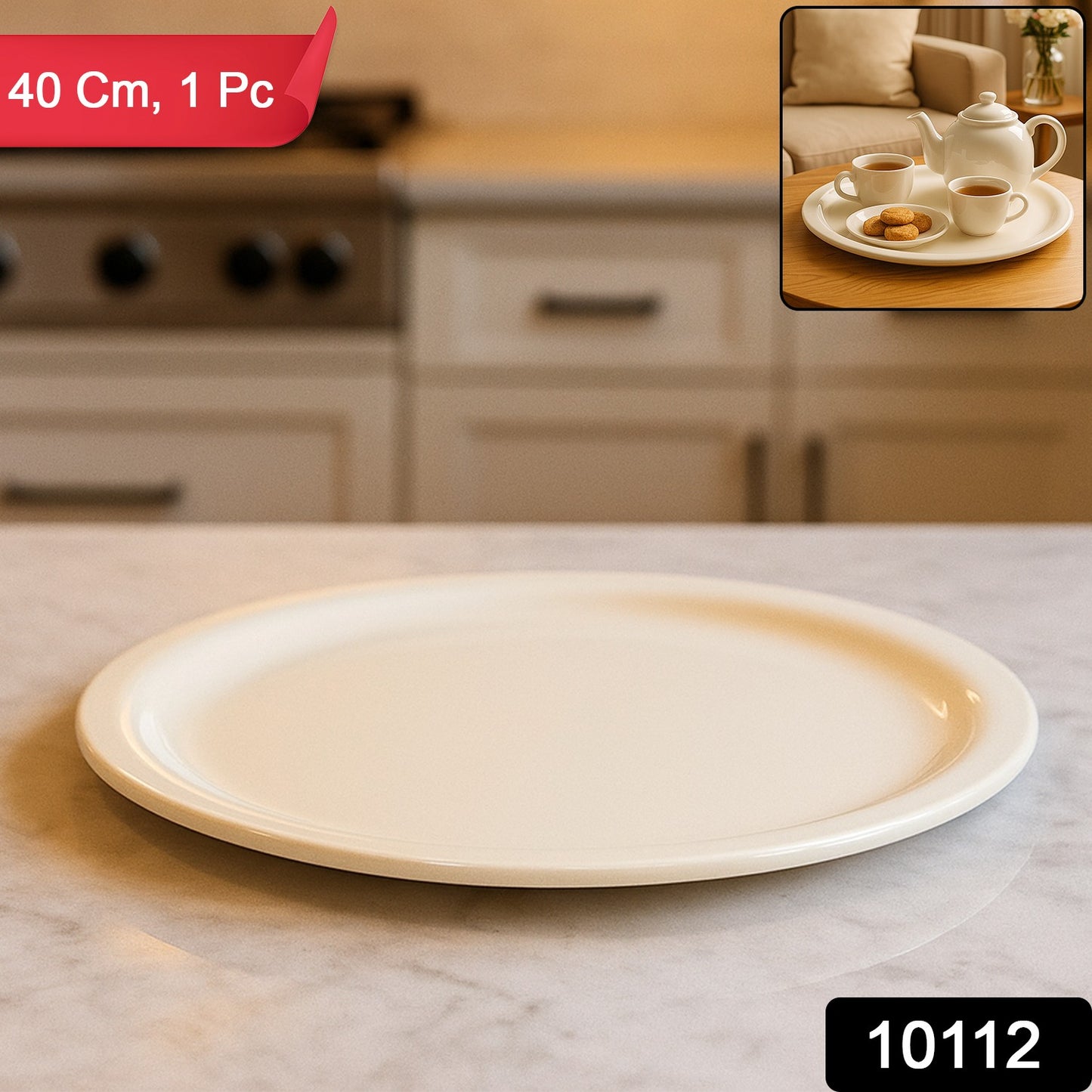 Wukusy large round multi-purpose serving plate tray, 40 cm diameter, ideal for home and kitchen use, showcasing a spacious design.