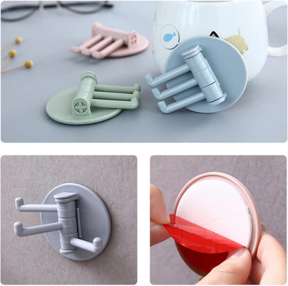 Wukusy 4142 sticky punch-free household hook with three rotatable hooks, suitable for bathroom, kitchen, and office use.