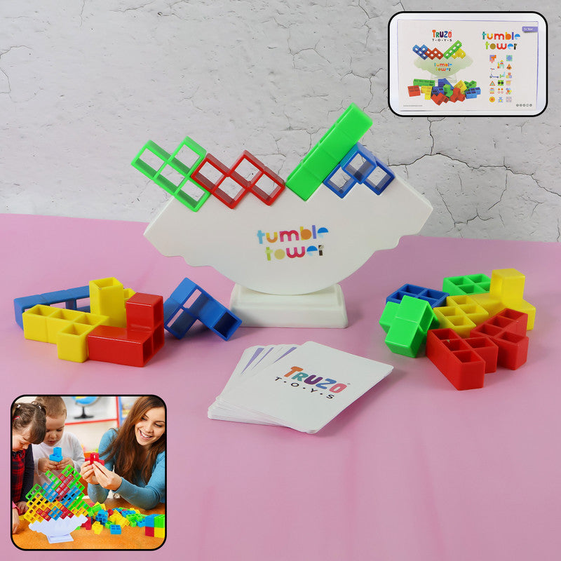 Wukusy Tumble Tower balancing blocks game set with wooden blocks stacked vertically for stacking and balancing fun.