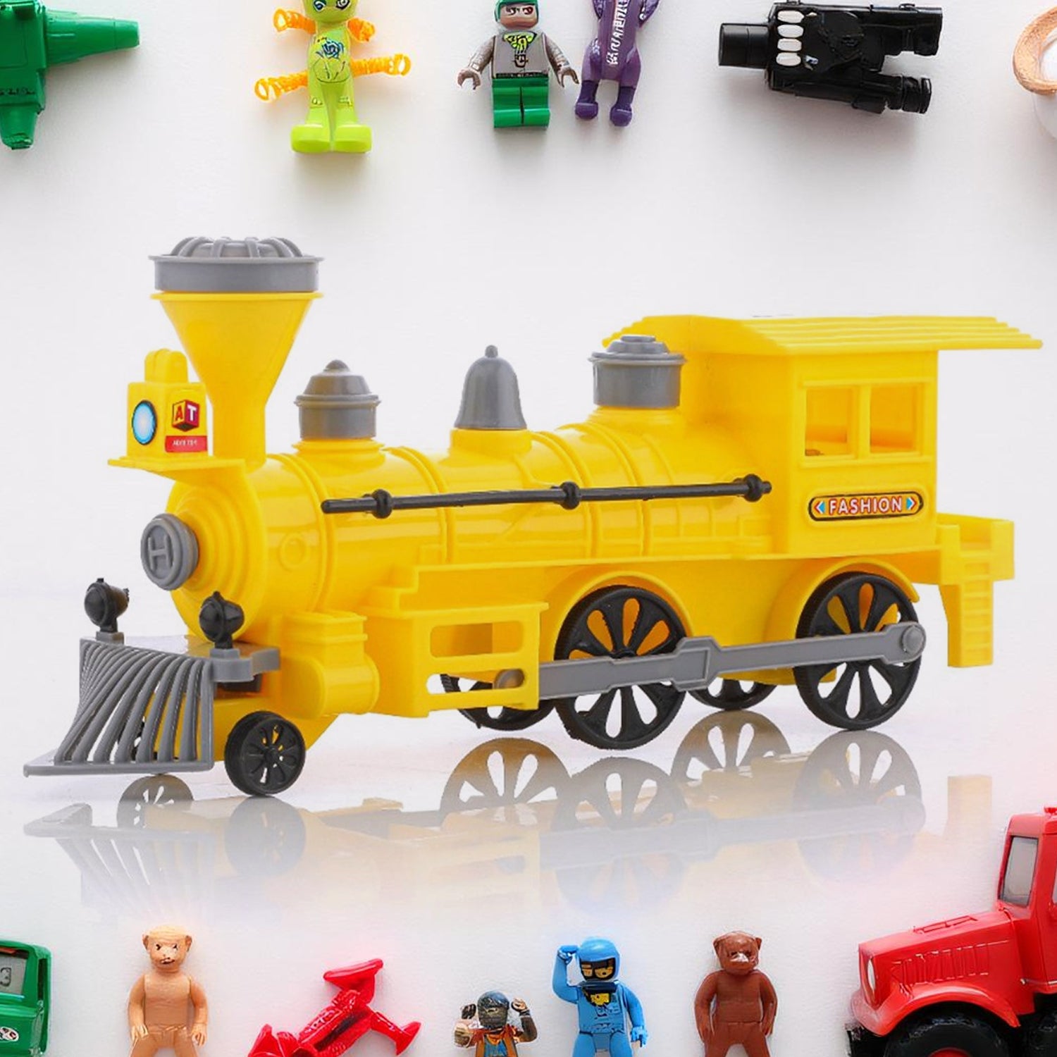 Colorful Wukusy pull and go plastic train toy with light and string, perfect for kids' play and imaginative train adventures.