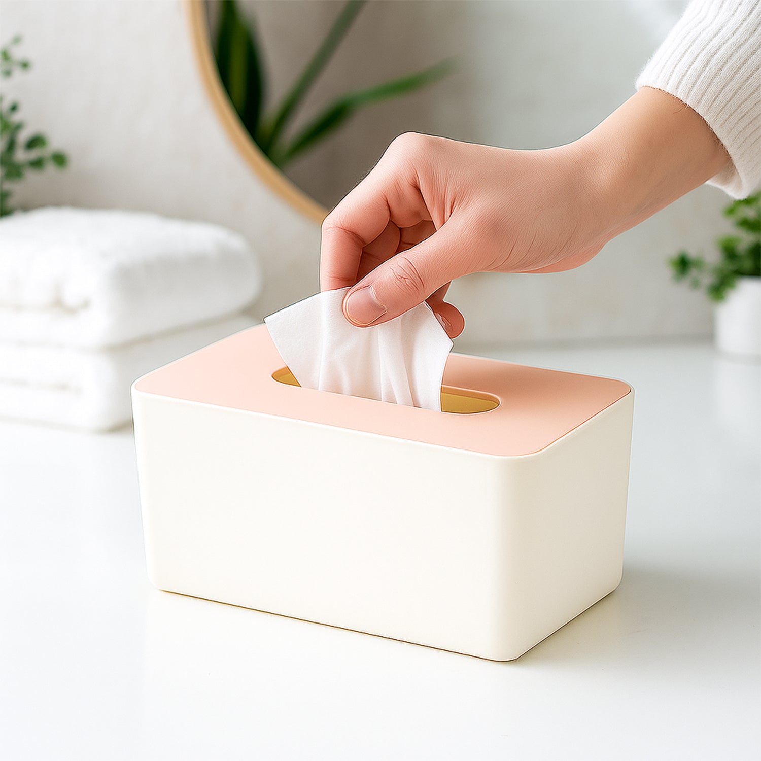 Wukusy modern tissue box holder in sleek design with open top for easy tissue access, made of durable material.