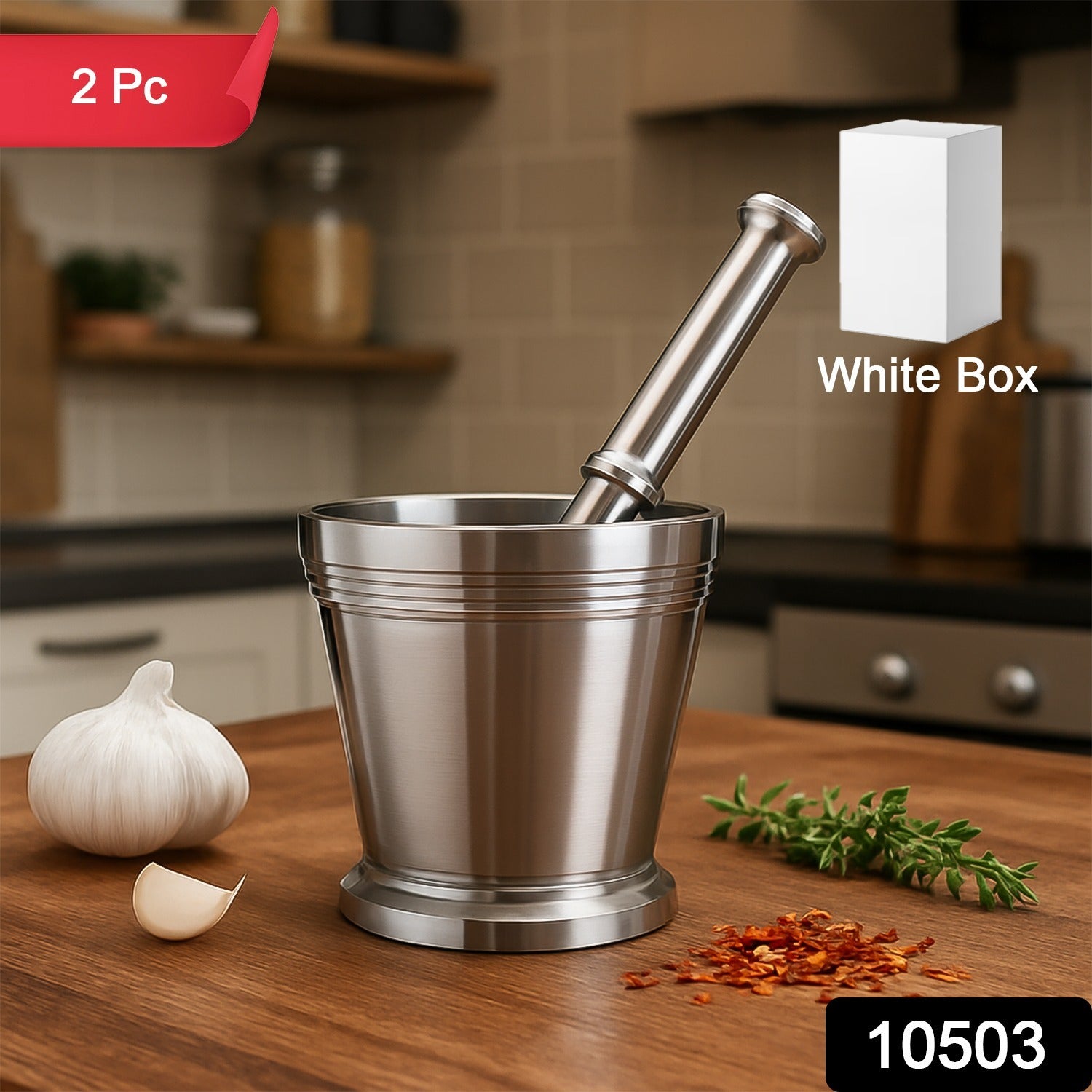 Heavy duty stainless steel mortar and pestle set by Wukusy, ideal for kitchen grinding and crushing tasks.