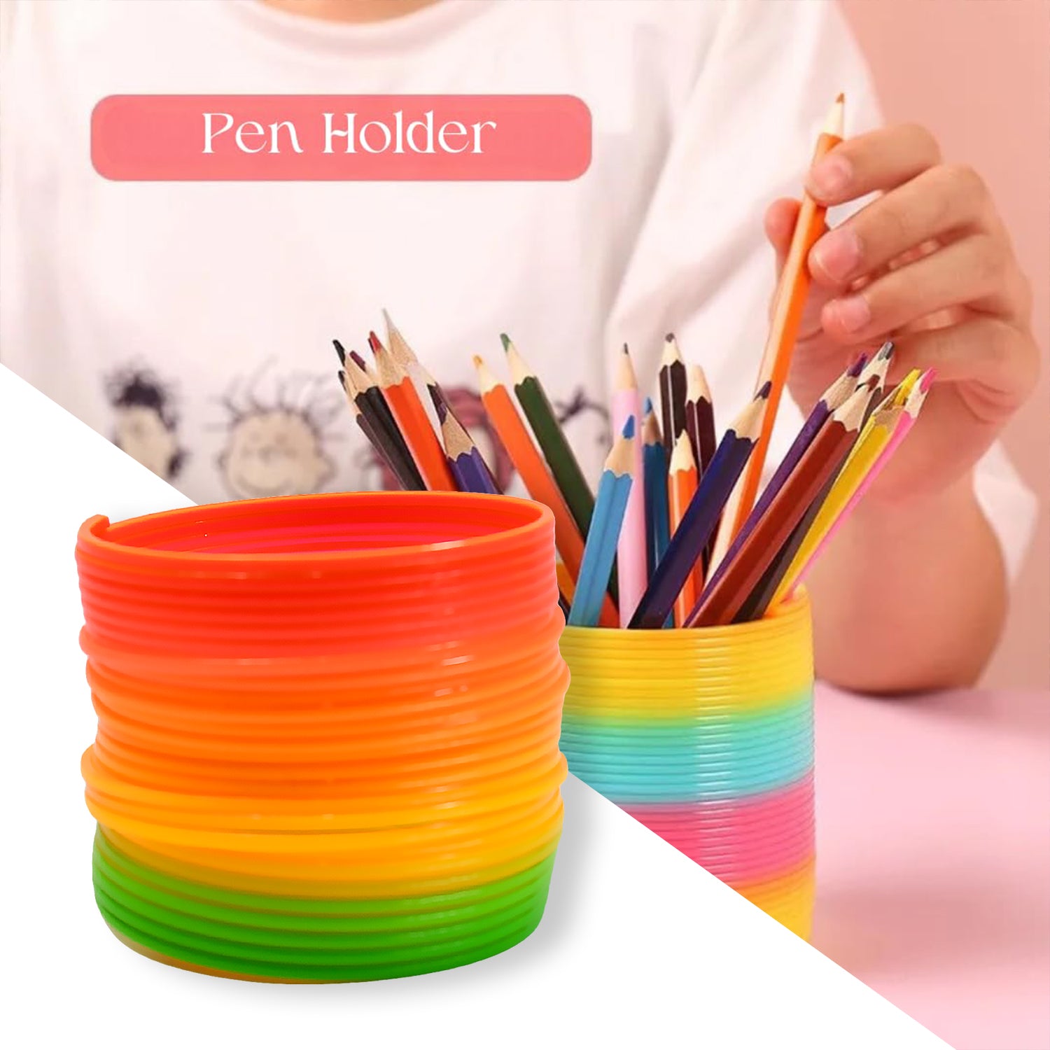 Wukusy Rainbow Spring toy, colorful flexible spring for kids and adults, portable, compact, perfect for birthdays and fun activities.