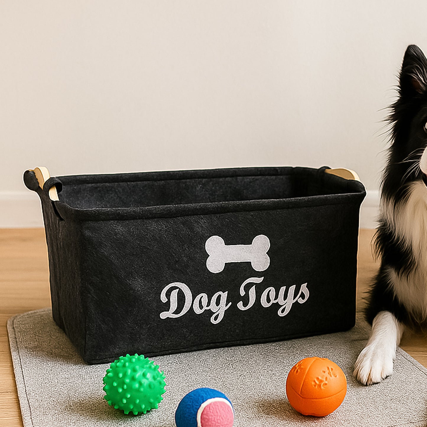 Wukusy Pet Toy Storage Basket in neutral color, 39x29x17 cm, ideal for organizing pet toys in home improvement setting