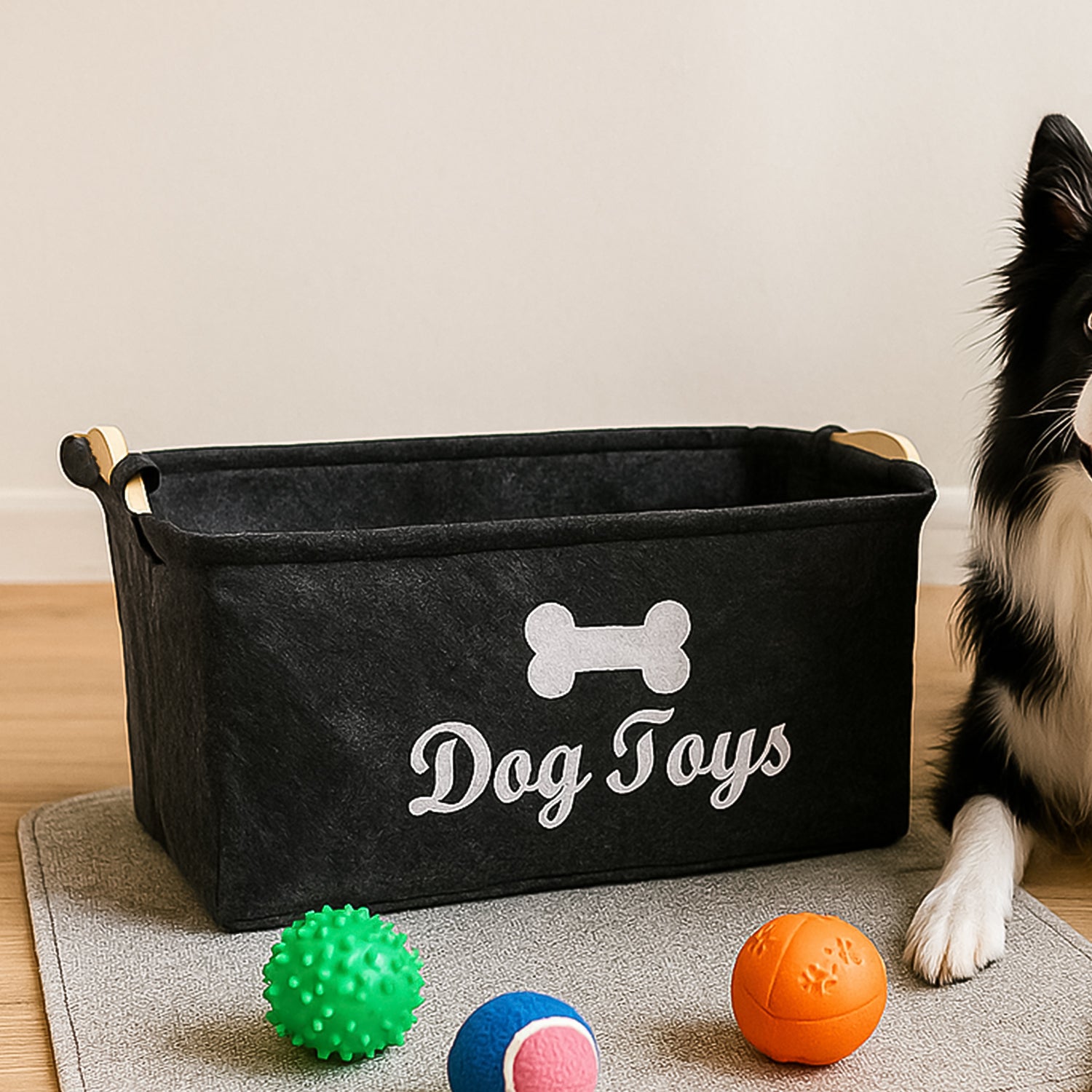Wukusy Pet Toy Storage Basket in neutral color, 39x29x17 cm, ideal for organizing pet toys in home improvement setting