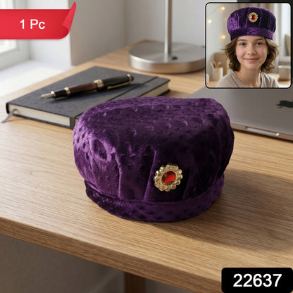 Wukusy premium traditional style soft velvet cap showing a close-up of the dark velvet fabric and classic design.