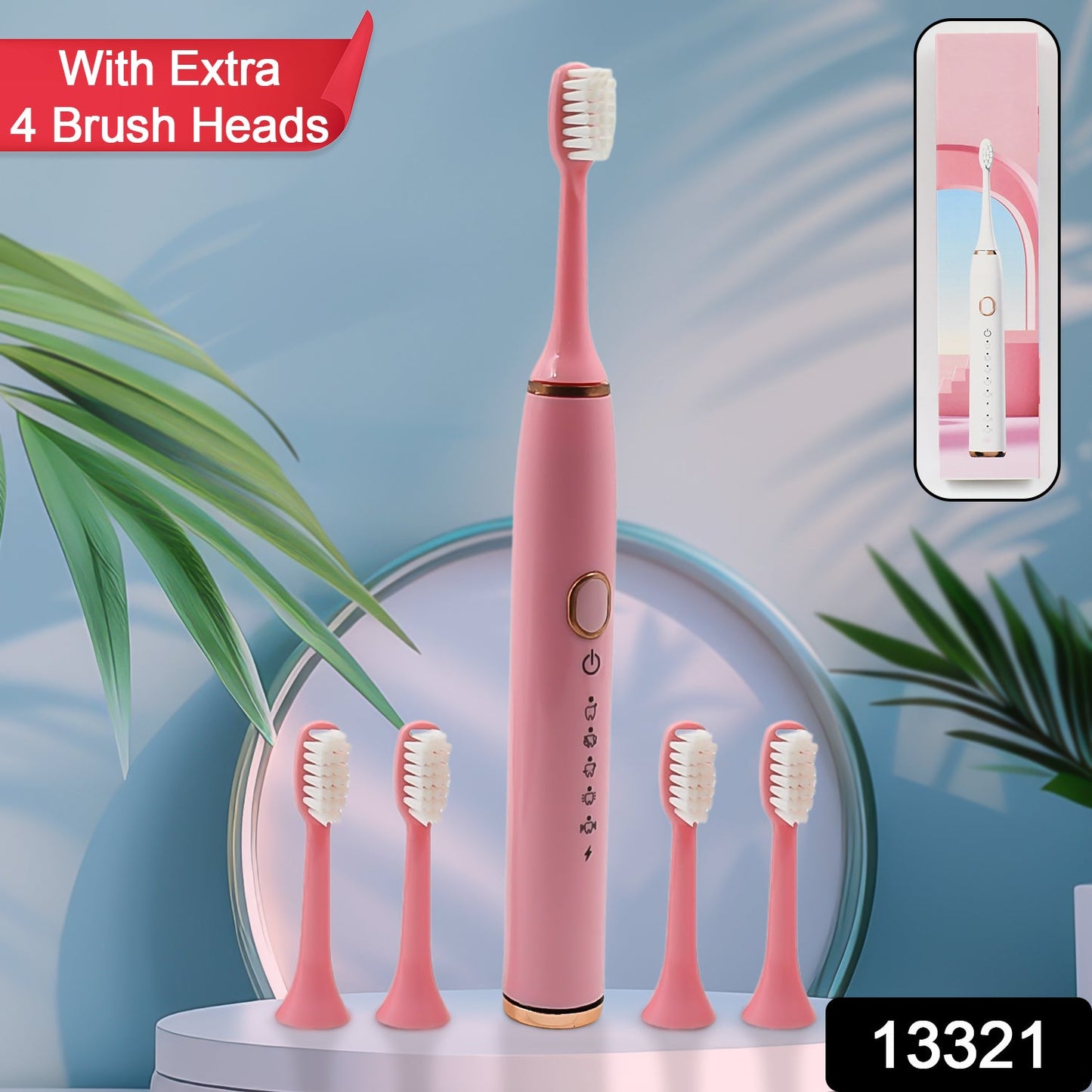 Adult waterproof electric toothbrush by Wukusy with four replacement heads, USB charging, in mixed colors for effective oral care.