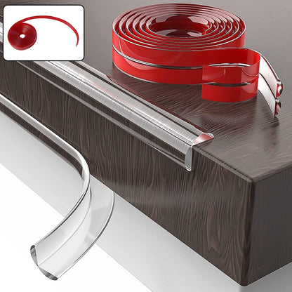Wukusy soft adhesive edge protector strip on a piece of furniture, designed for baby safety and furniture edge guarding.