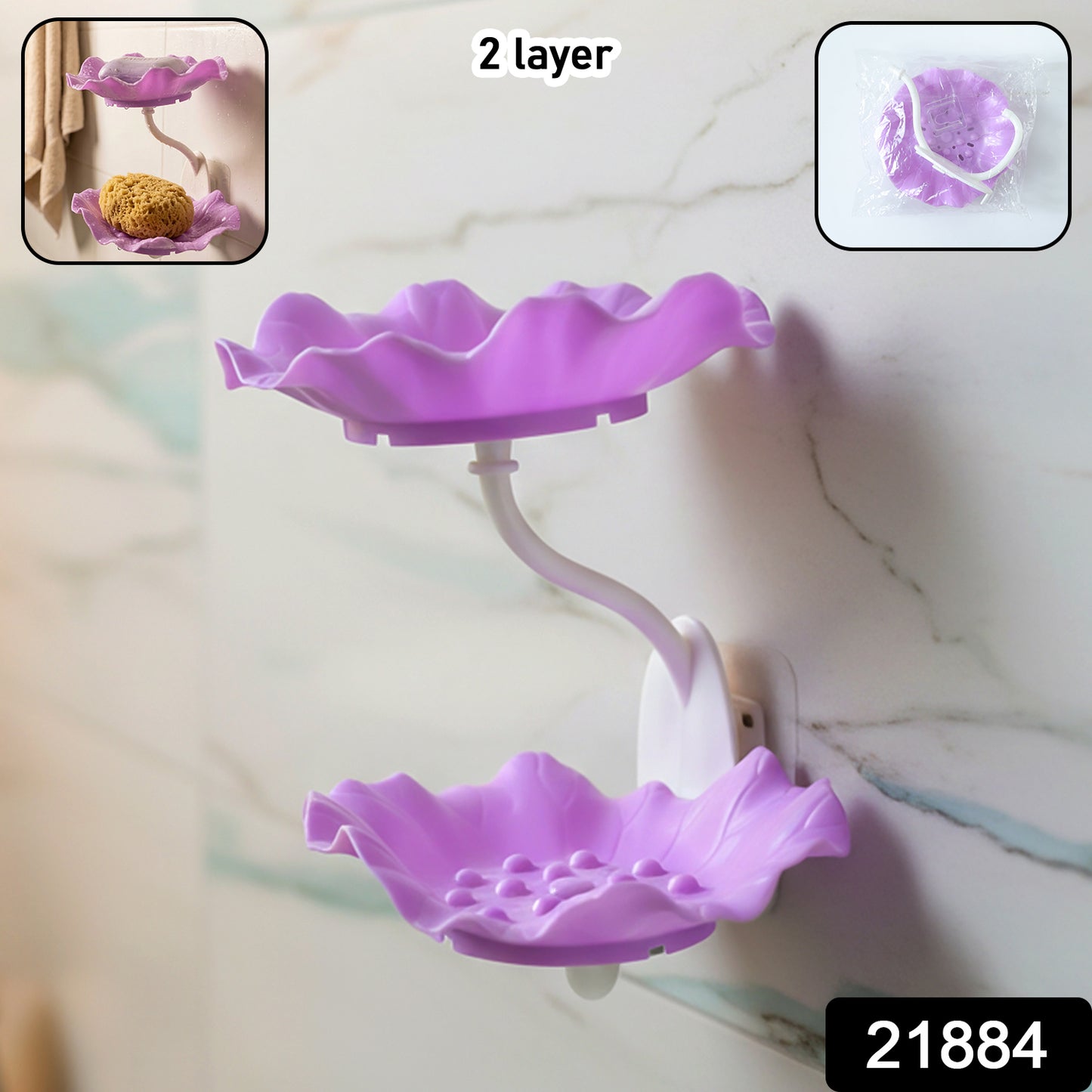 Wall-mounted plastic soap dish holder by Wukusy with two layers, designed for easy bathroom organization and soap storage.
