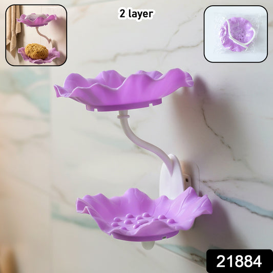 Wall-mounted plastic soap dish holder by Wukusy with two layers, designed for easy bathroom organization and soap storage.