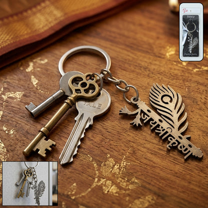 Wukusy metal flute Krishna keychain featuring a detailed miniature flute and Krishna figure, perfect for decorative accessories.