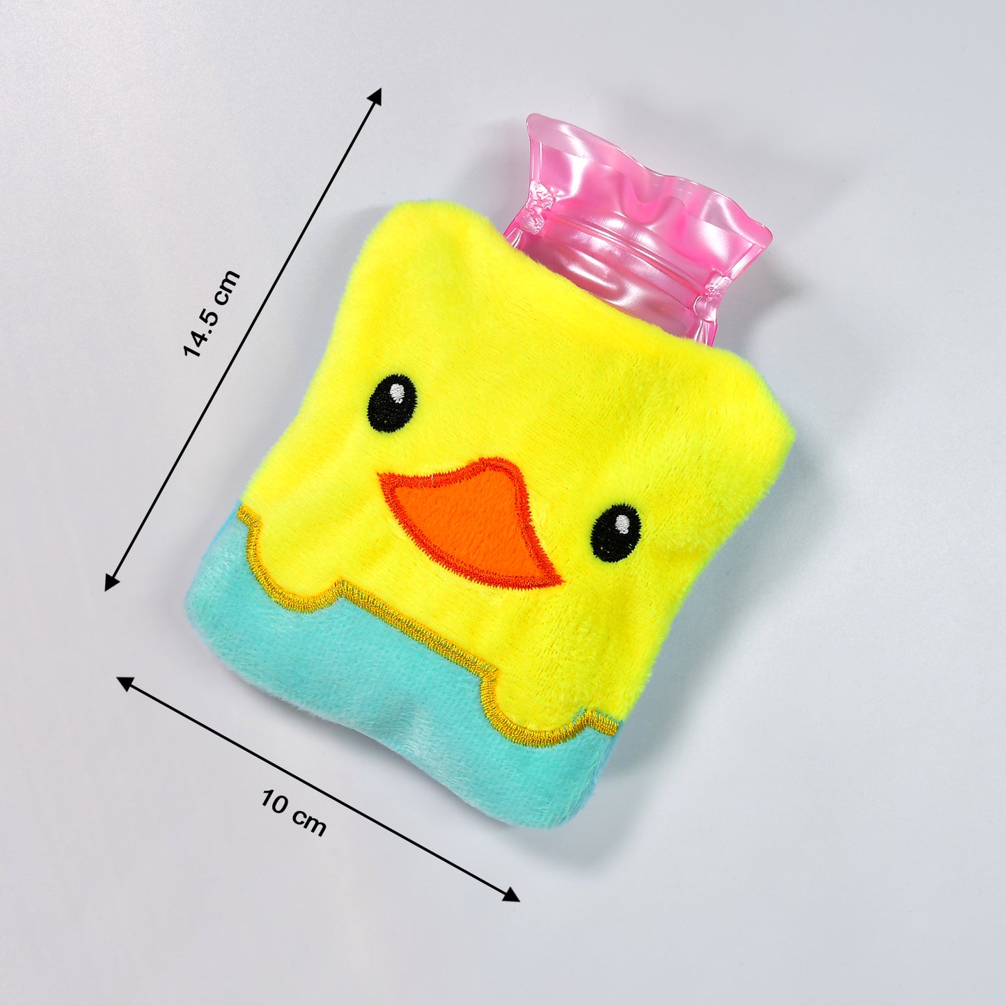 Wukusy yellow duck hot water bag with cover, ideal for neck, shoulder, hand, foot warmth, and menstrual cramp relief.
