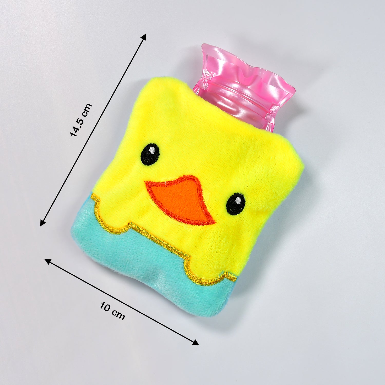 Wukusy yellow duck hot water bag with cover, ideal for neck, shoulder, hand, foot warmth, and menstrual cramp relief.